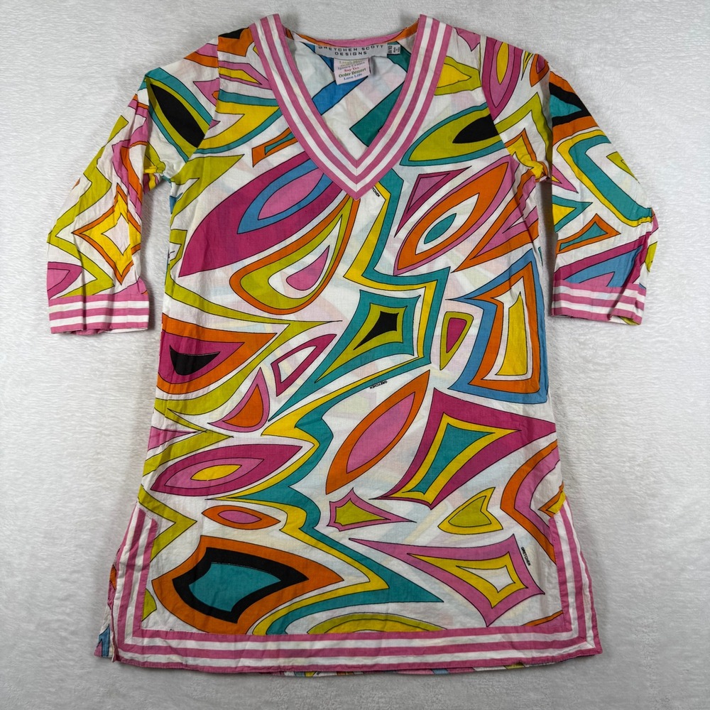 Gretchen Scott Designs Tunic Dress girls 8/10 Cotton Geometric Abstract V-Neck